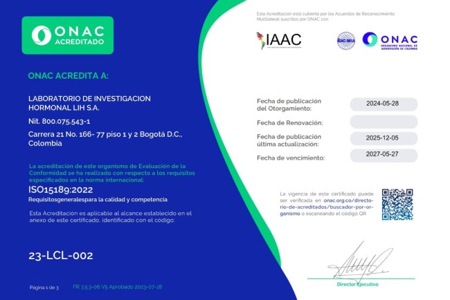 CERTIFICADO DE ACREDITACIÓN ONAC